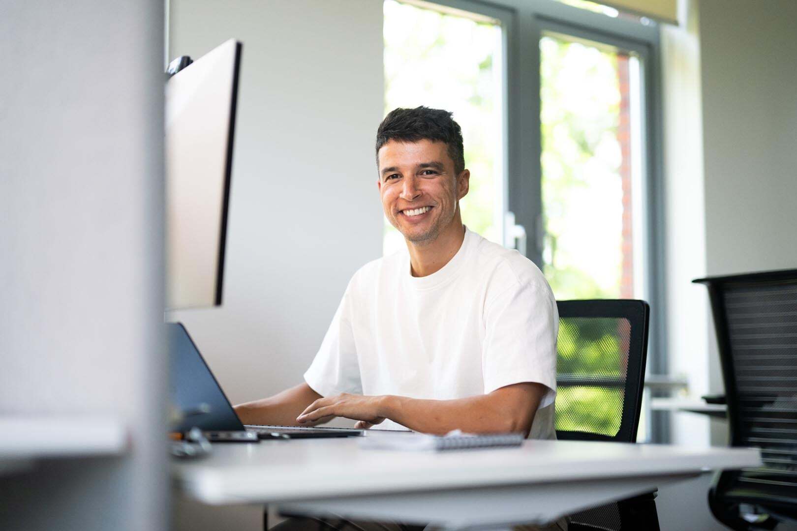 Employee using digital tools during everyday work